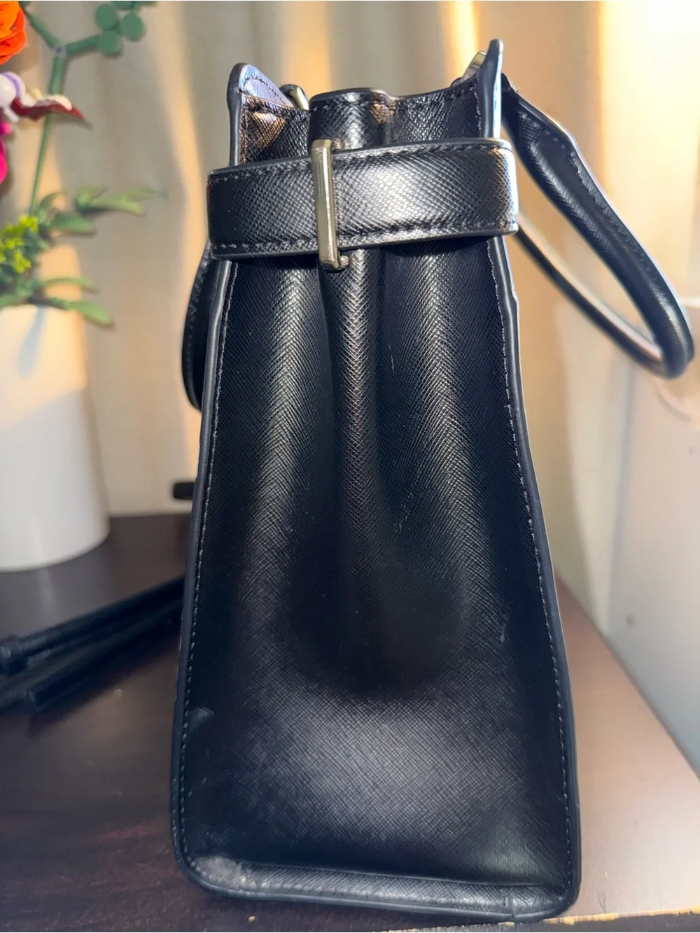 kate spade Black Leather Structured Top-Handle Tote with Zip Wallet